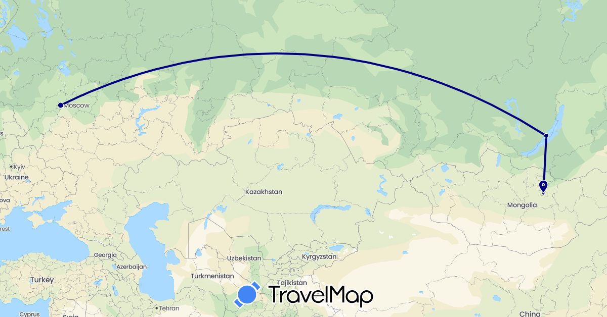 TravelMap itinerary: driving in Mongolia, Russia (Asia, Europe)